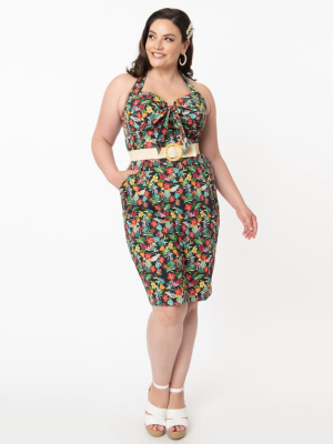 Plus Size Multicolor Tropical Floral Print Pippa Wiggle Dress