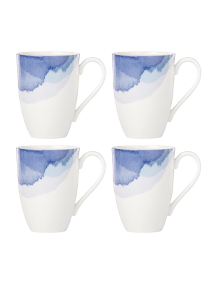 Indigo Watercolor Stripe™ 4-piece Mug Set