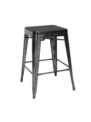 Set Of 4 26" Industrial Modern Backless Galvanized Steel Indoor/outdoor Counter Height Barstool - Ofm