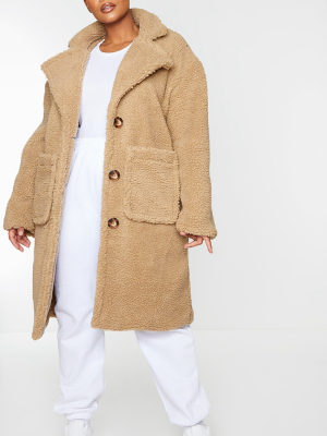 Plus Camel Midi Borg Coat