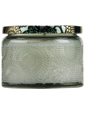 Petite Embossed Glass Jar Candle In French Cade Lavender