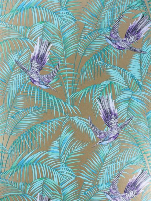 Sunbird Wallpaper In Bronze And Purple By Matthew Williamson For Osborne & Little