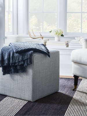 Lynwood Square Upholstered Cube Ticking Stripe Navy - Threshold™ Designed With Studio Mcgee