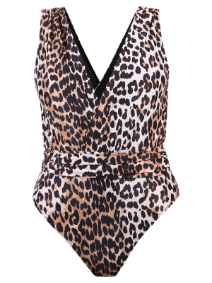 Ganni Leopard Print One-piece Swimsuit