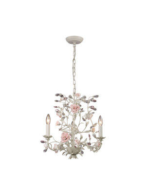 Heritage 3-light Chandelier In Cream With Porcelain Roses And Crystal