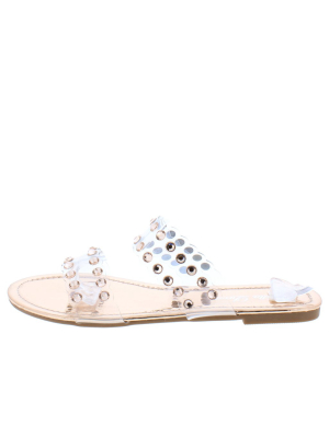 Andina03 Rose Gold Jeweled Lucite Open Toe Slide Flat Sandal