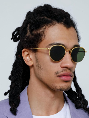 Marlon Oval Sunglasses In Yellow Gold And Green (men's)