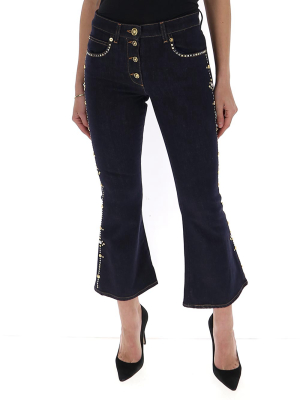 Versace Embellished Cropped Flared Jeans