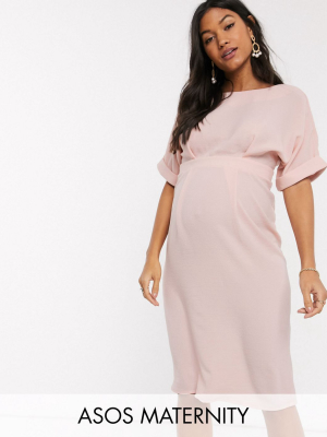 Asos Design Maternity Wiggle Midi Dress In Blush