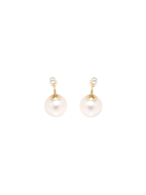 14k Diamond And Pearl Reversible Studs