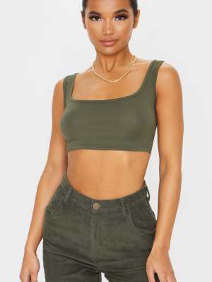 Basic Khaki Scoop Neck Crop Top