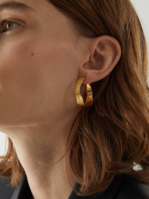 18kt Gold-plated Textured Hoop Earrings