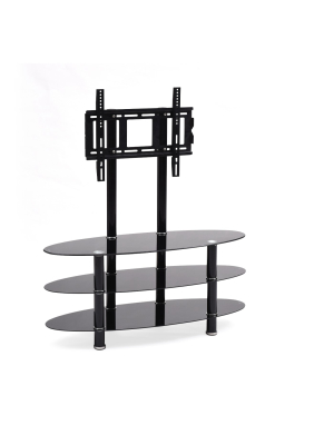 3 Shelf Glass Tv Stand With Mount Black 44" - Hodedah Import