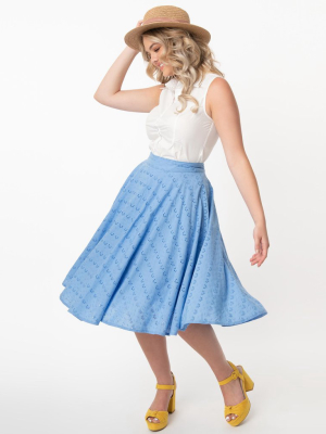 Blue Floral Eyelet Angelina Cotton Swing Skirt