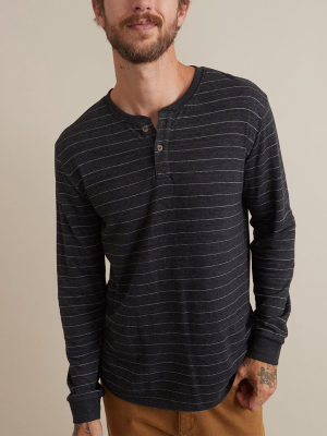 Double Knit Henley In Faded Black/white