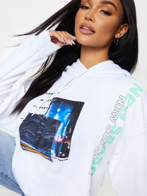 White New Season City Oversized Printed Hoodie