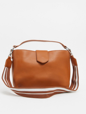 My Accessories London Cross Body Bucket Bag In Tan With Webbing Straps