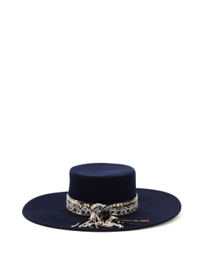 Maison Michel Lana Indian Embellish Detailed Canotier Hat