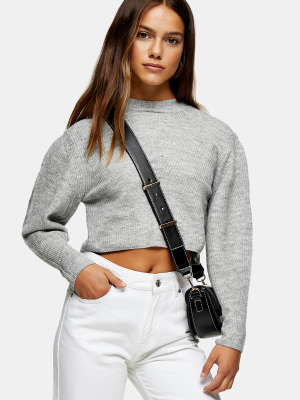 Petite Gray Chevron Crop Knitted Sweater