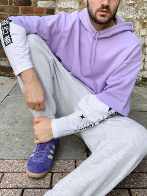 Asos Design Double Layer Oversized Hoodie With Back & Sleeve Print In Lilac & White