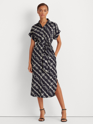 Anchor-print Crepe Shirtdress