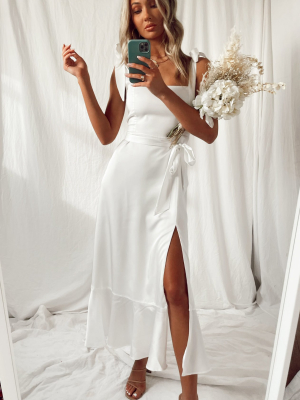 Garden Midi Dress ~ Ivory Luxe Satin