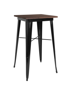 Flash Furniture 23.5" Square Metal Indoor Bar Height Table With Rustic Wood Top