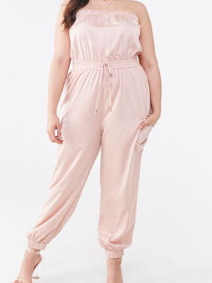 Plus Size Satin Tube Jumpsuit