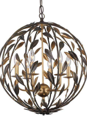 Broche 6 Light English Bronze + Antique Gold Sphere Chandelier