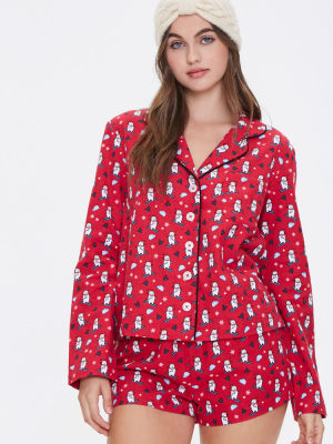 Ski Bear Print Pajama Set