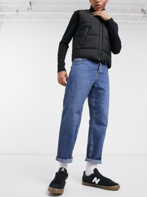 Asos Design Relaxed Tapered Jeans In Dark Wash Blue