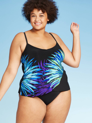 Women's Plus Size Drape Front Tankini Top - Aqua Green® Black