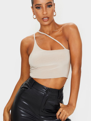 Nude Slinky Asymmetric Strap Crop Top