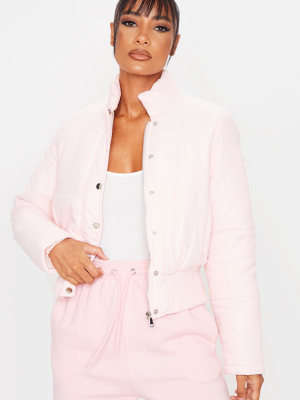 Pastel Pink Button Down Peach Skin Puffer