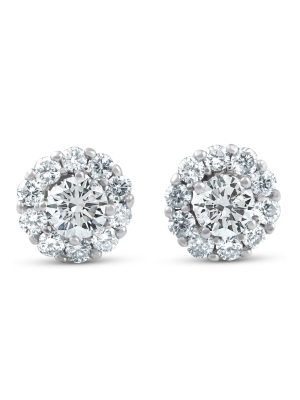 Pompeii3 1ct Halo Round Diamond Studs 14k White Gold