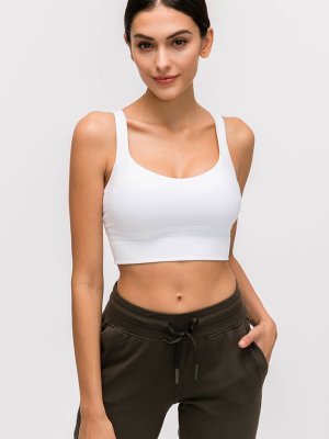 Solid Seamless Strappy Crop Top Sports Bra