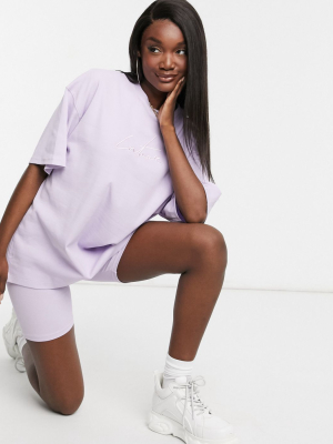 The Couture Club Contrast Signature Stripe Oversized T-shirt In Lilac