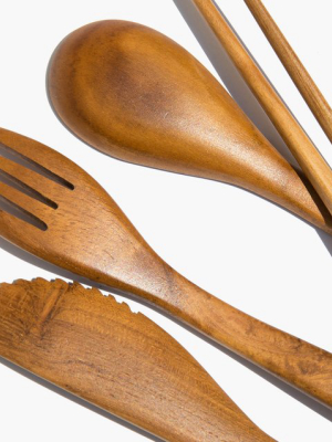 Reusable Teak Cutlery Set