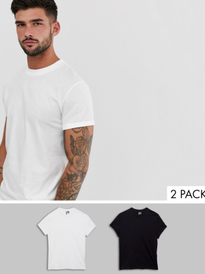 Asos Design 2 Pack T-shirt With Crew Neck And Roll Sleeve