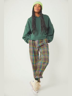 Multicolour Check Pleated Pants