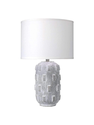 Boulder Table Lamp In Grey Ceramic With Classic Drum Shade In White Linen