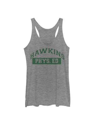 Women's Stranger Things Hawkins Phys. Ed Costume Racerback Tank Top