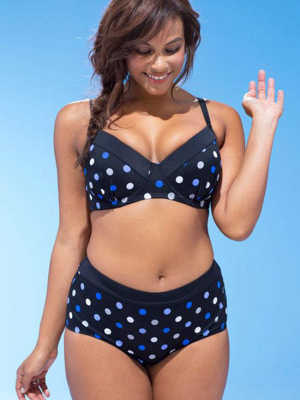 Plus Size Polka Dots Push Up Bikini Swimsuit - Two Piece Set