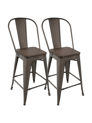 Set Of 2 24" Oregon Industrial High Back Counter Height Barstools - Lumisource