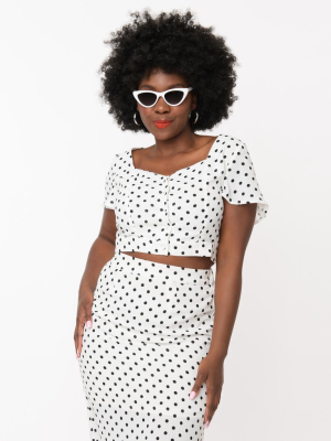 White & Black Polka Dot Crop Top