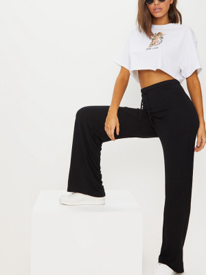 Black Drawstring Jersey Wide Leg Jogger