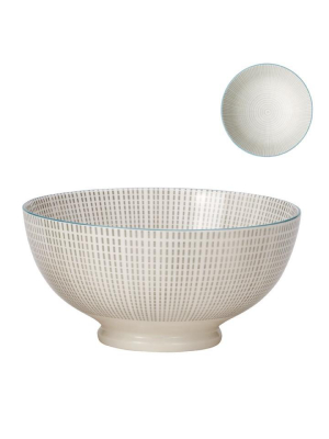 Medium Kiri Porcelain Bowl In Grey W/ Blue Trim Design By Torre & Tagus