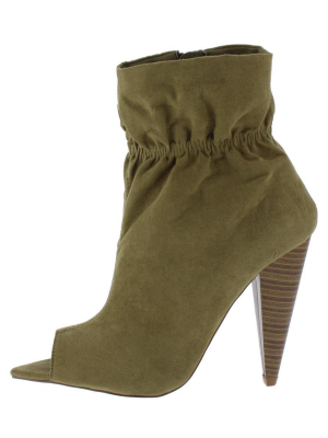 Romo Khaki Pointed Peep Toe Tapered Heel Ankle Boot