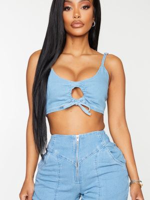 Shape Light Blue Wash Denim Ruched Cut Out Bralet