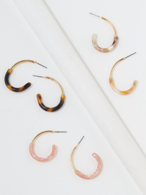 Aeo Resin + Metal Hoop Earrings 3-pack